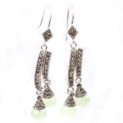 GEM-inside Earrings Prehnite Gemstone Beads Round Tibetan Silver Dangle Stud Hoop Fashion Jewelry for Woman 8mm