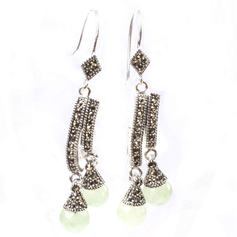 GEM-inside Earrings Prehnite Gemstone Beads Round Tibetan Silver Dangle Stud Hoop Fashion Jewelry for Woman 8mm