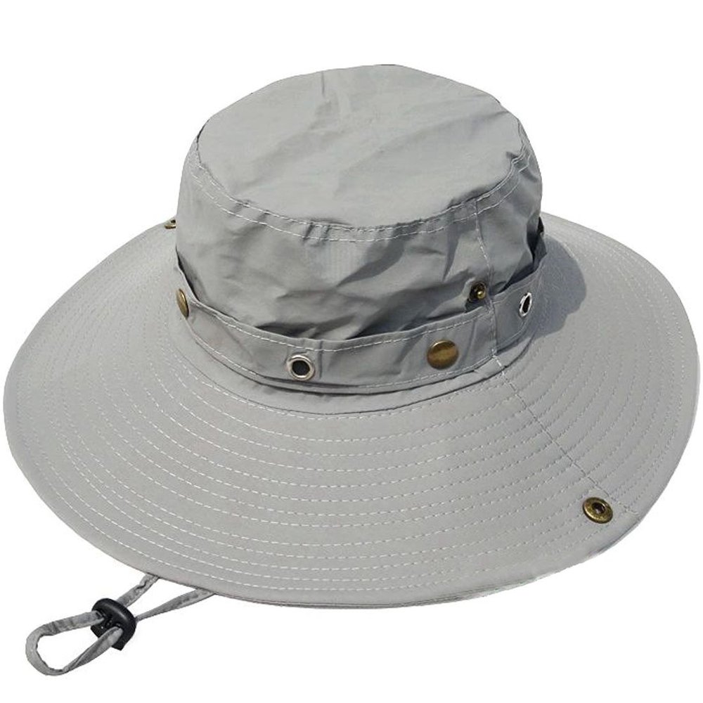LerBen Unisex Outdoor Travel Sport Wide Brim Sun Hat Travel Fishing Cap Light Gray