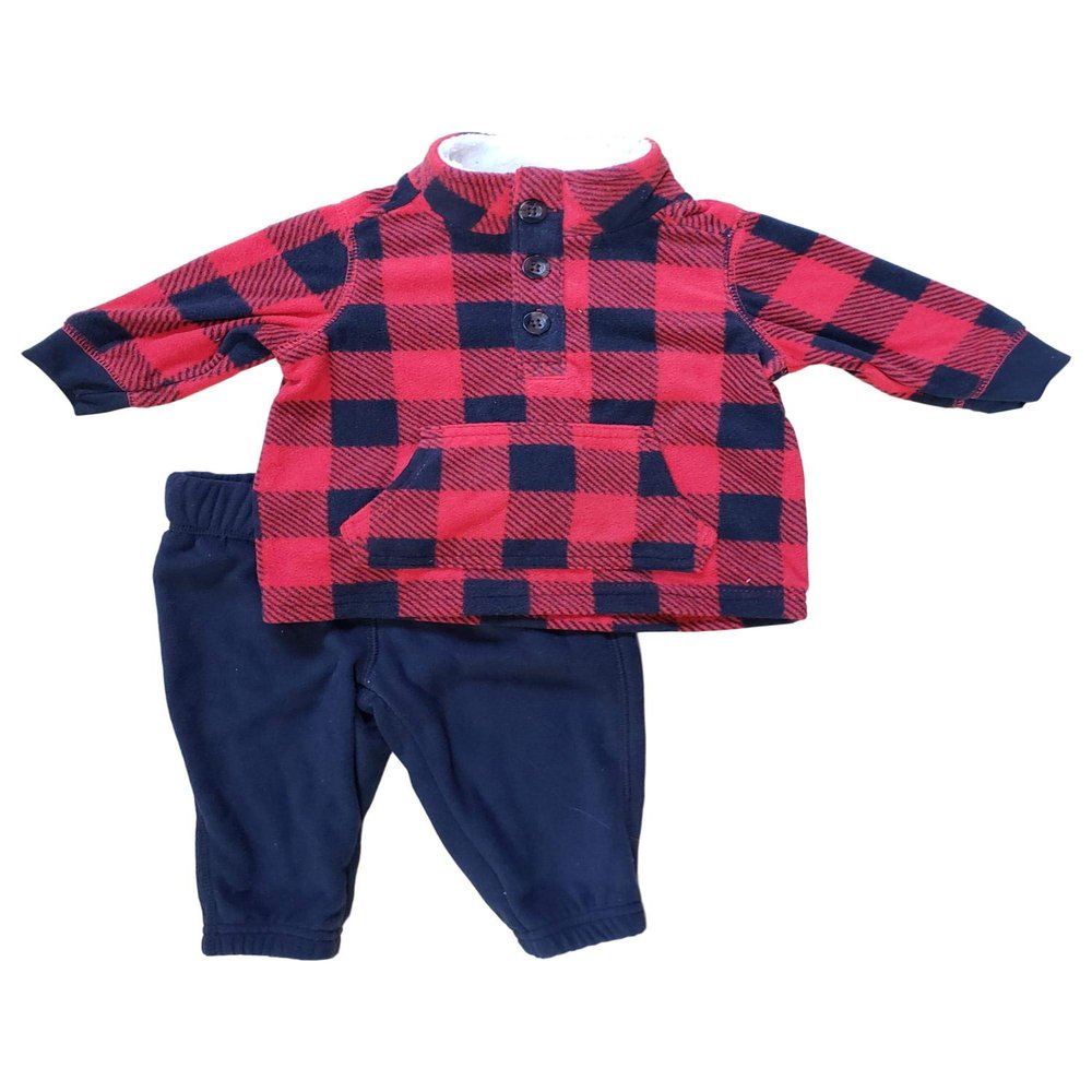 Carter's Infant Baby Boys Red Fleece Sweatshirt & Pant 2 Piece Outfit 3 Months
