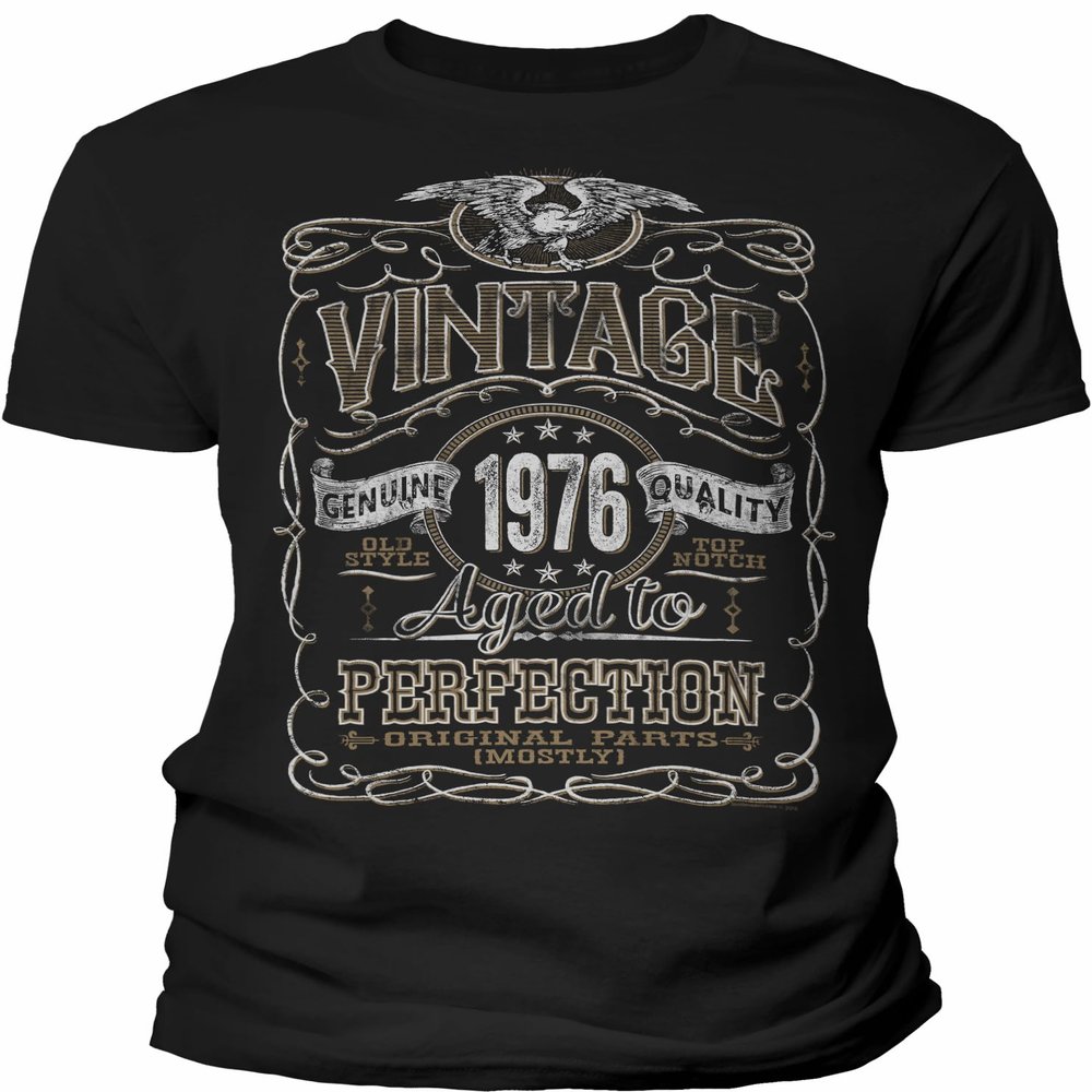 50th Birthday Gift Shirt for Men - Vintage 1976 Aged to Perfection - Black-001-Md