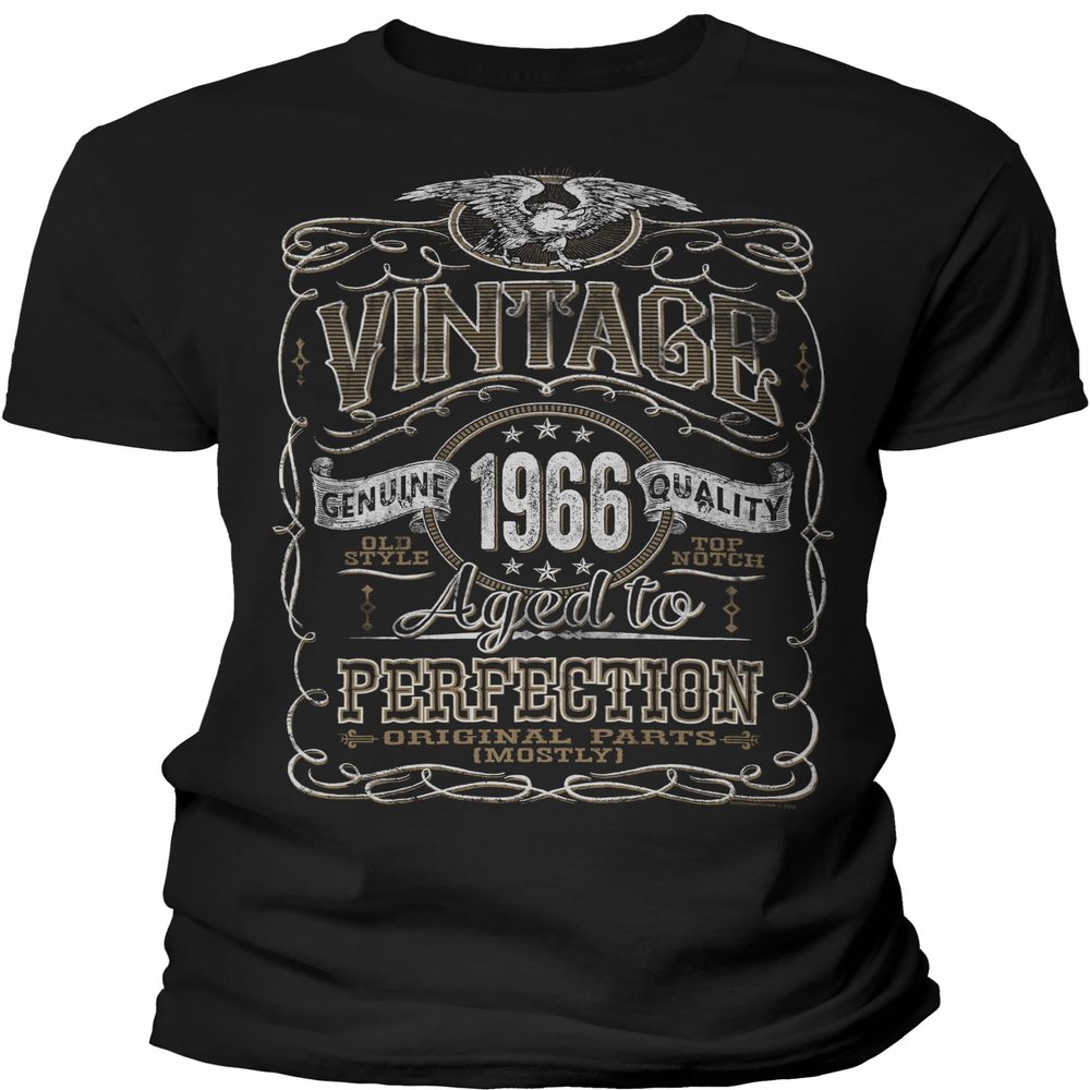 60th Birthday Gift Shirt for Men - Vintage 1966 Aged to Perfection - Black-001-Md