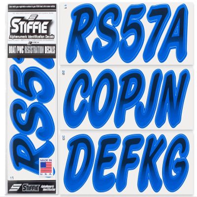 STIFFIE Whipline Black/Blue 3" Boat & PWC Registration Decals  Numbers Letters Stickers