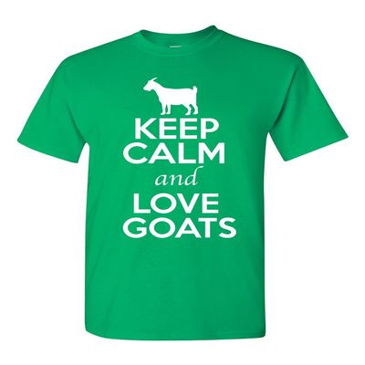 Keep Calm and Love Goats Animal Lover Adult T-Shirt Tee (XXXX Large, Irish Green)