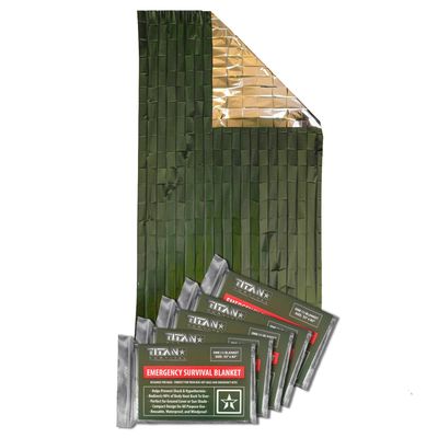 TITAN Survival Mylar Survival Blankets 5 Pack 52 x 82 - 90% Heat Retention & Waterproof Design - Emergency Blanket Cold Weather Protection & Survival Kits - Durable Space Blanket for Outdoor Use
