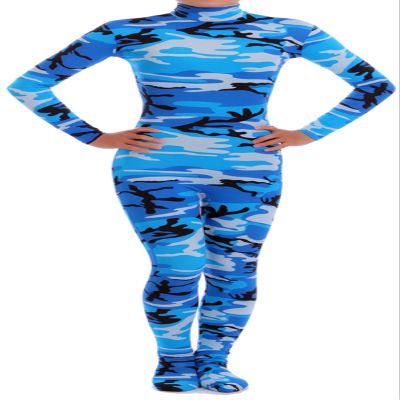 VSVO Spandex Zentai Unitard Catsuit for Adults and Children (Small, Camo Blue)