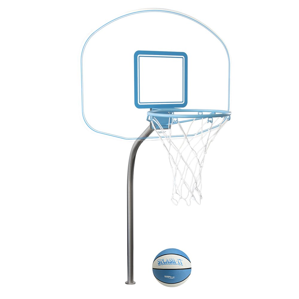 Dunn-Rite Clear Hoop Jr. 1.90 Poolside Deck-Mounted Basketball Hoop w/Ball & 14 Inch Stainless Steel Rim