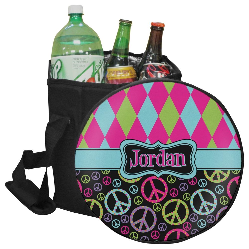 YouCustomizeIt Personalized Harlequin & Peace Signs Collapsible Cooler & Seat