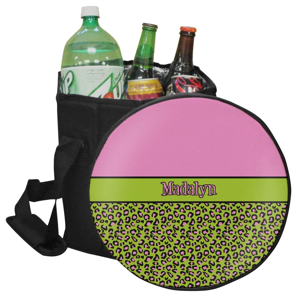 YouCustomizeIt Personalized Pink & Lime Green Leopard Collapsible Cooler & Seat