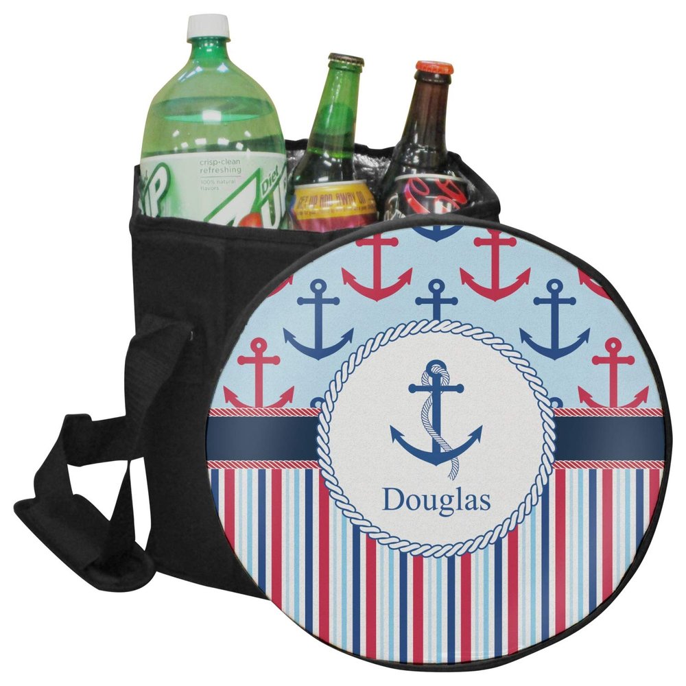 YouCustomizeIt Personalized Anchors & Stripes Collapsible Cooler & Seat