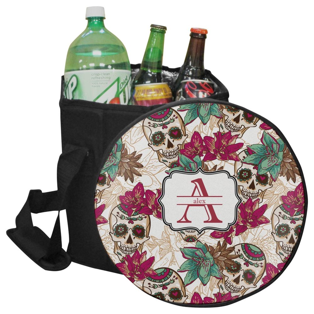 YouCustomizeIt Personalized Sugar Skulls & Flowers Collapsible Cooler & Seat