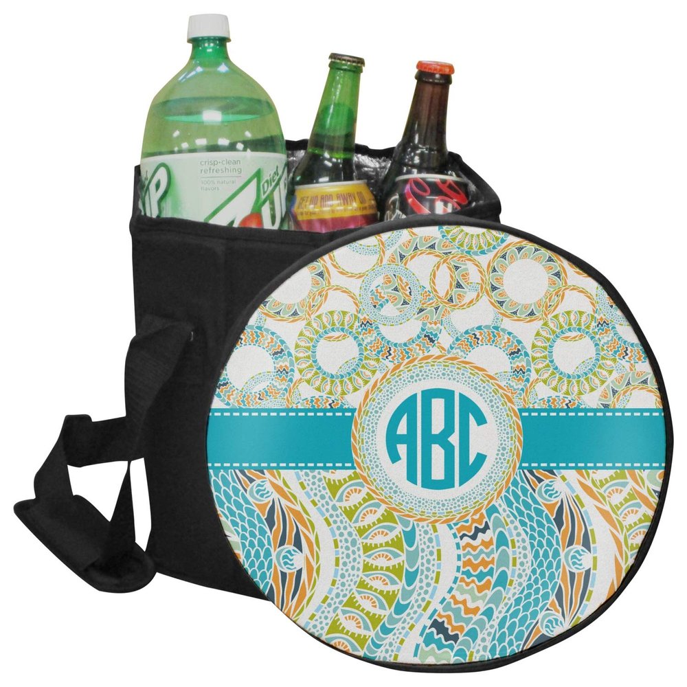 YouCustomizeIt Personalized Teal Circles & Stripes Collapsible Cooler & Seat