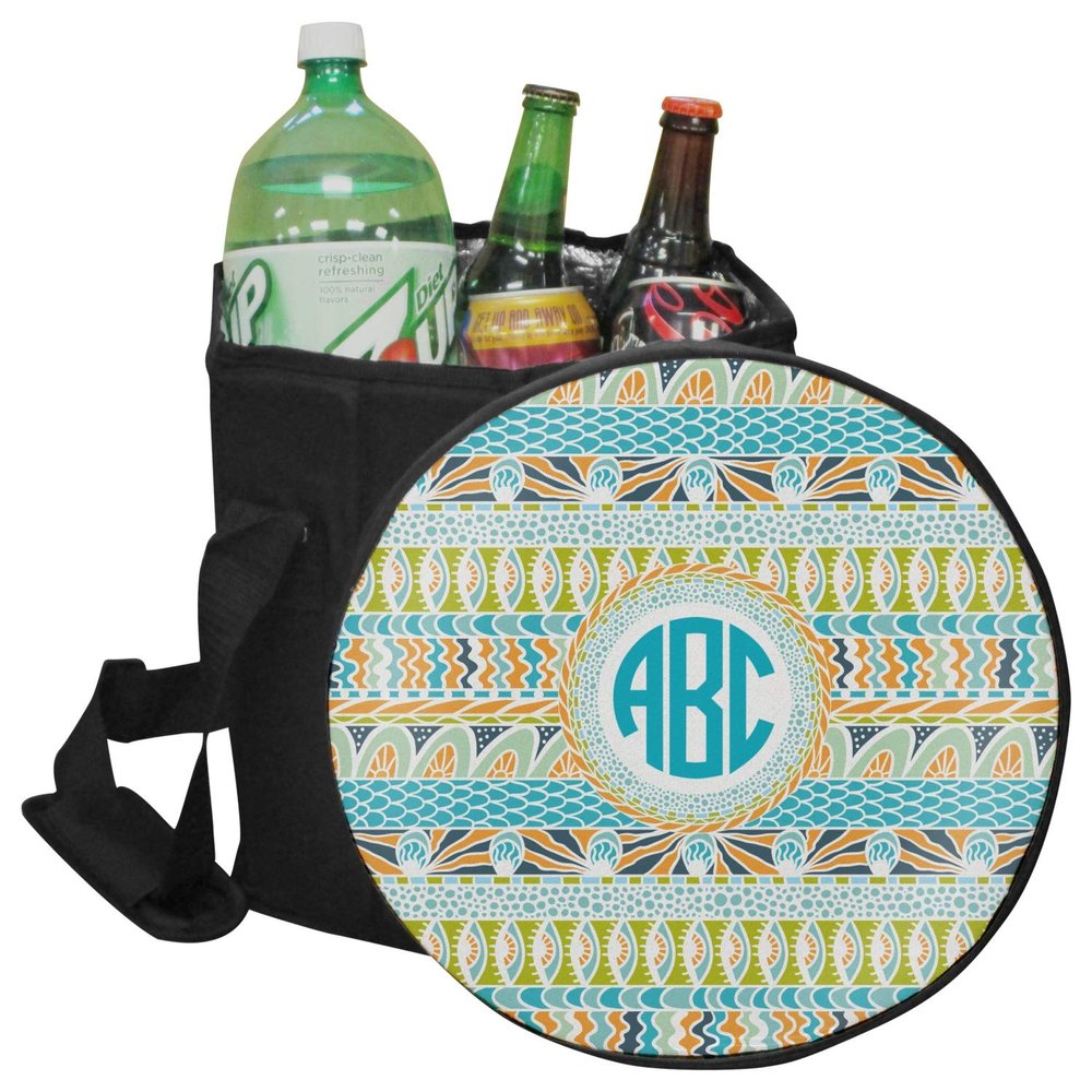 YouCustomizeIt Personalized Abstract Teal Stripes Collapsible Cooler & Seat