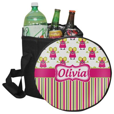 YouCustomizeIt Personalized Pink Monsters & Stripes Collapsible Cooler & Seat