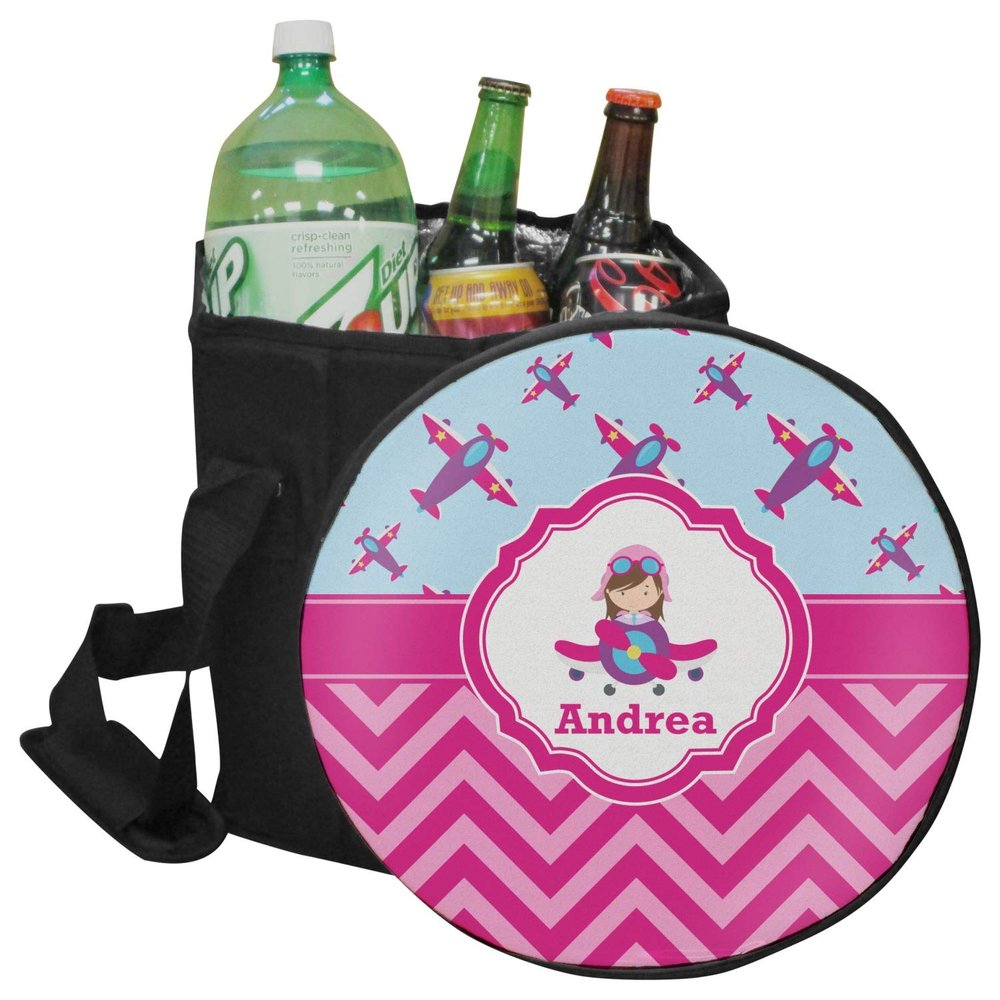 YouCustomizeIt Personalized Airplane Theme - for Girls Collapsible Cooler & Seat