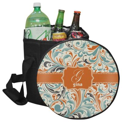 YouCustomizeIt Personalized Orange & Blue Leafy Swirls Collapsible Cooler & Seat