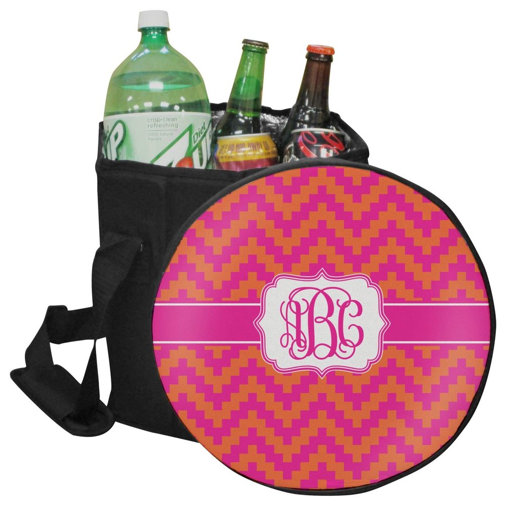 YouCustomizeIt Personalized Pink & Orange Chevron Collapsible Cooler & Seat
