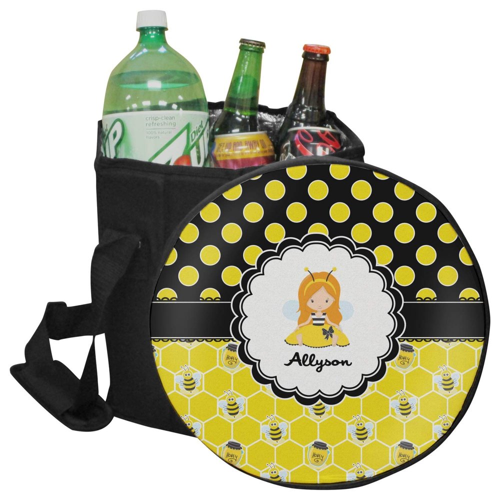 YouCustomizeIt Personalized Honeycomb, Bees & Polka Dots Collapsible Cooler & Seat