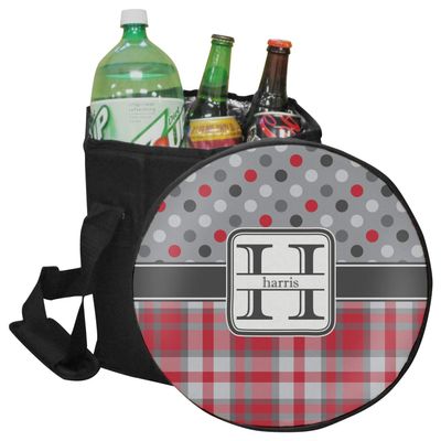 YouCustomizeIt Personalized Red & Gray Dots and Plaid Collapsible Cooler & Seat