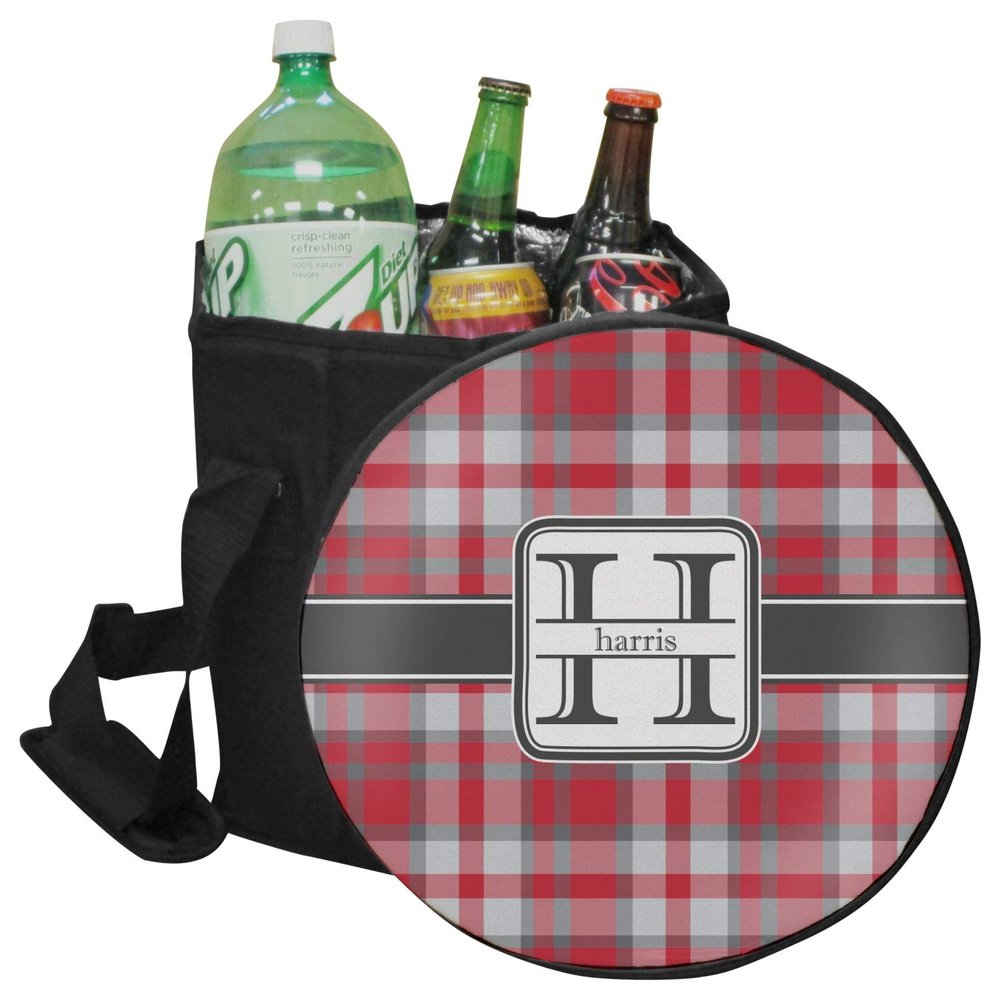 YouCustomizeIt Personalized Red & Gray Plaid Collapsible Cooler & Seat