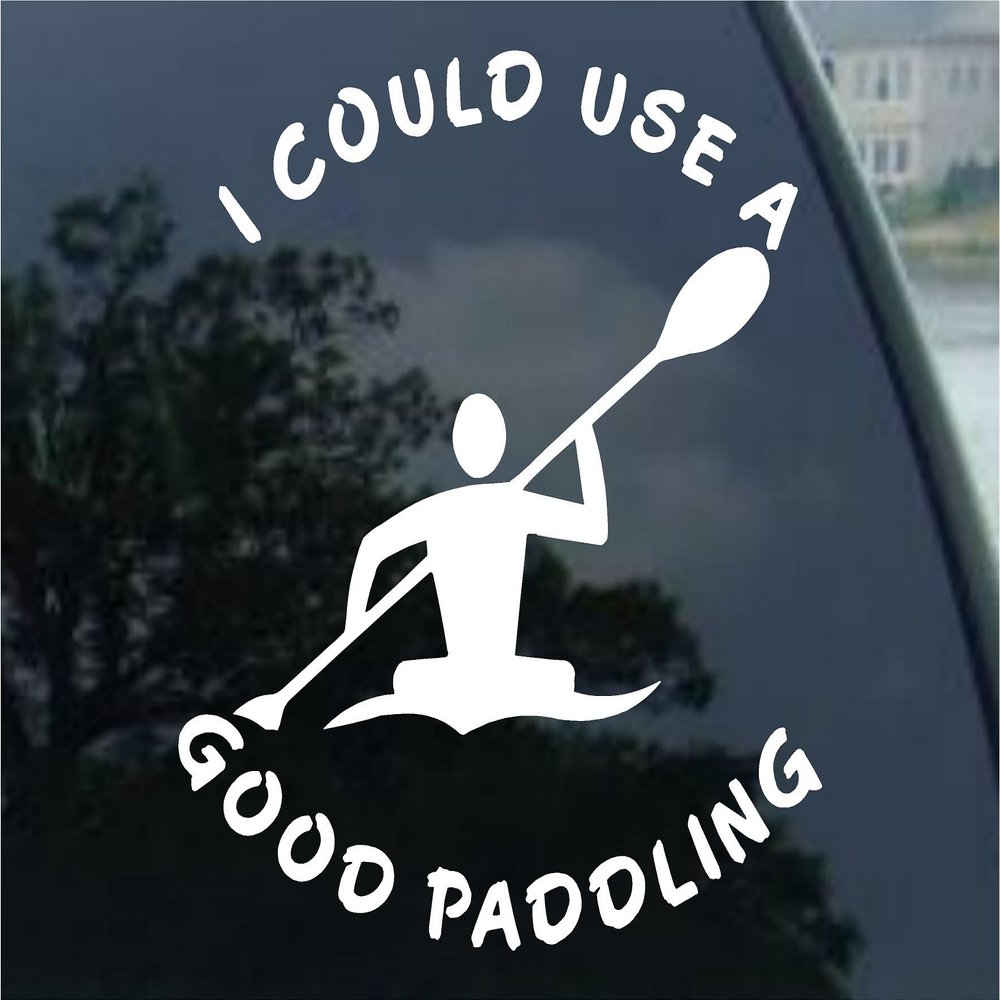 White Vinyl Decal - I Could use a Good Paddling Canoe Kayak Truck Fun Sticker, die Cut Vinyl Decal for Windows, Cars, Trucks, Tool Boxes, laptops, MacBook - virtually Any Hard, Smooth Surface