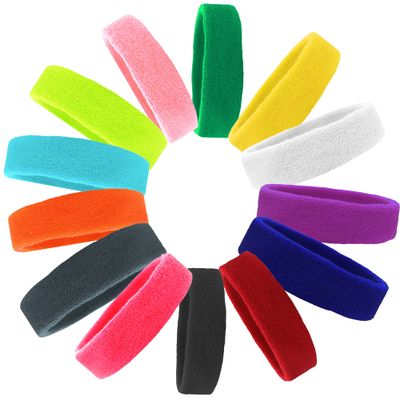 Kenz Laurenz Sweatbands Cotton Sports Headbands - Soft and Stretchy 2" Terry Cloth Moisture Wicking Solid Color Athletic Headband (Available in Lots of Pack Quantities) (12 Pack)