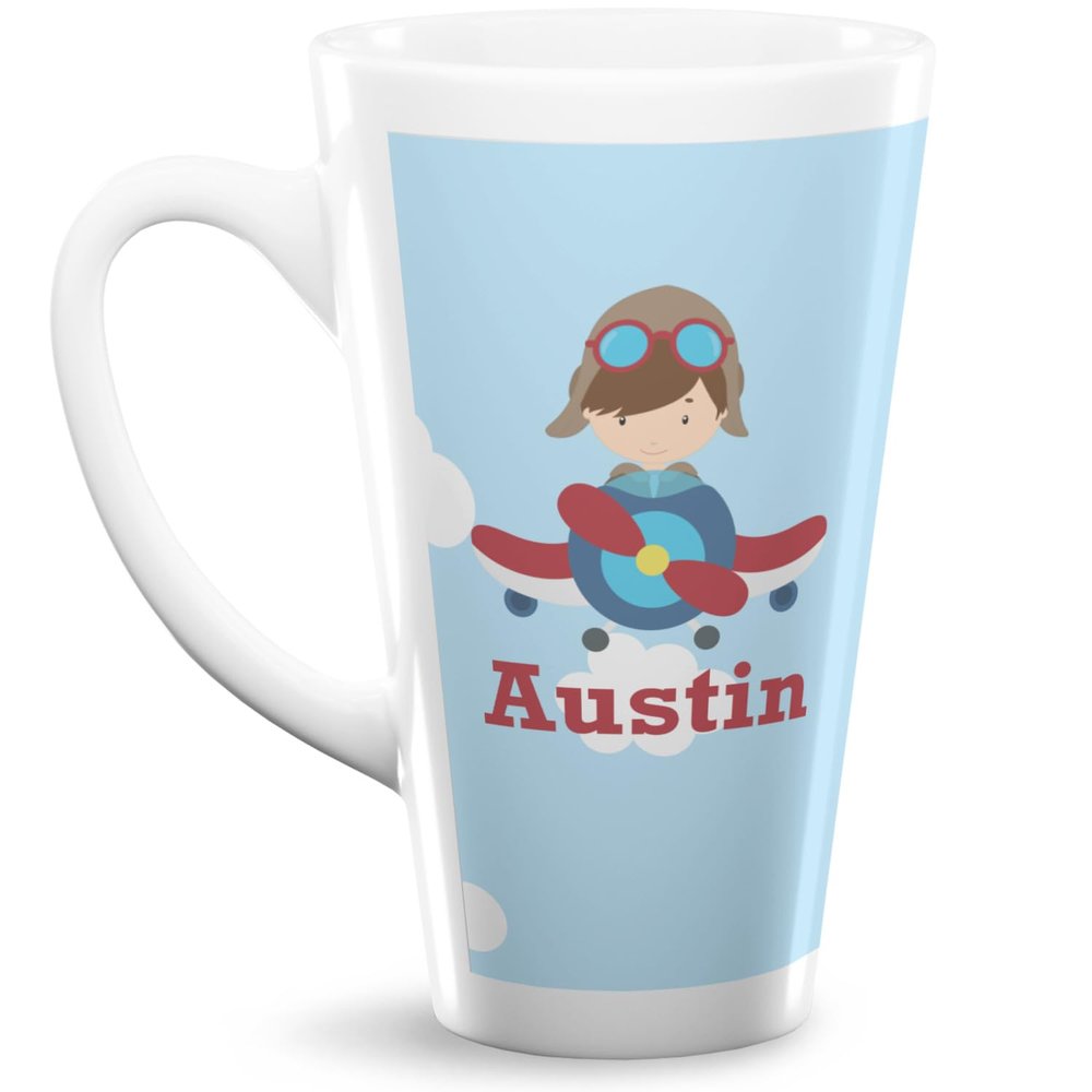 Personalized Airplane & Pilot 16 Oz Latte Mug