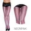 MUSIC LEGS Women's Shiny Metallic Pantyhose, Neon Pink, One Size view 2