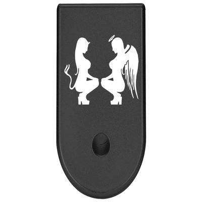 NDZ Performance Magazine Base Plate Finger Extension for Glock 26 27 33 39 Gen 1/2/3/4/5 in 9mm .40, .357, .45 Anodized Aluminum Laser Engraved, Made in The USA - Naughty and Nice Girls in Black