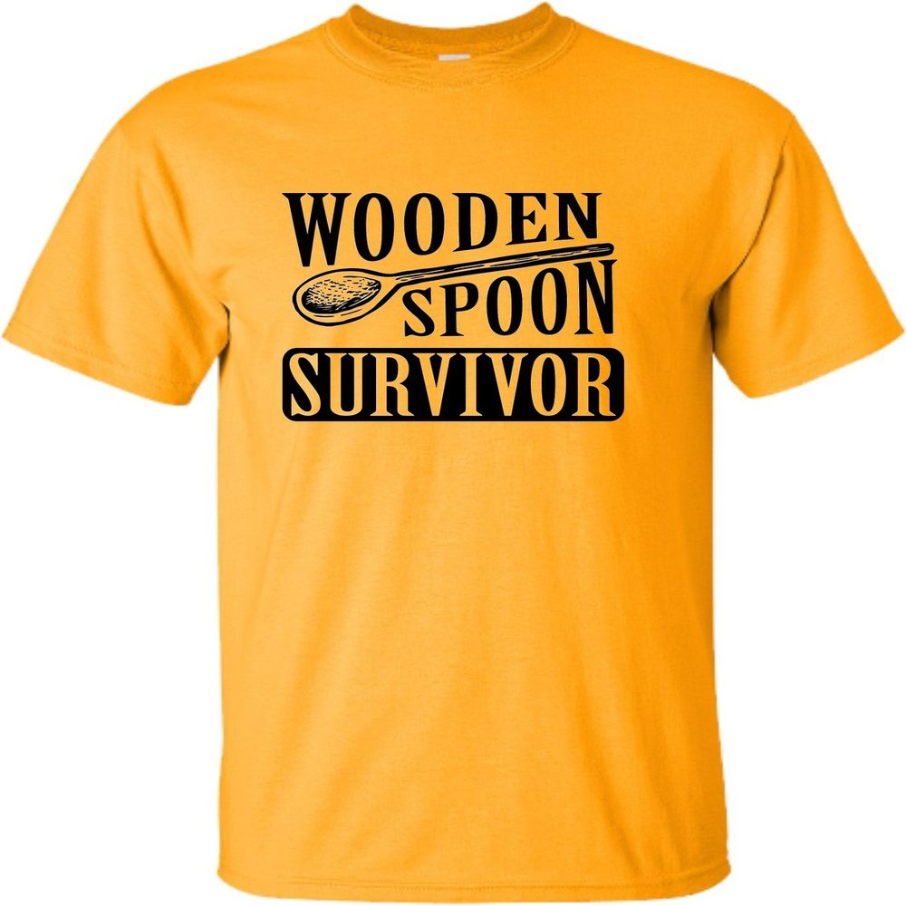 Go All Out Small Gold Adult Wooden Spoon Survivor Funny T-Shirt