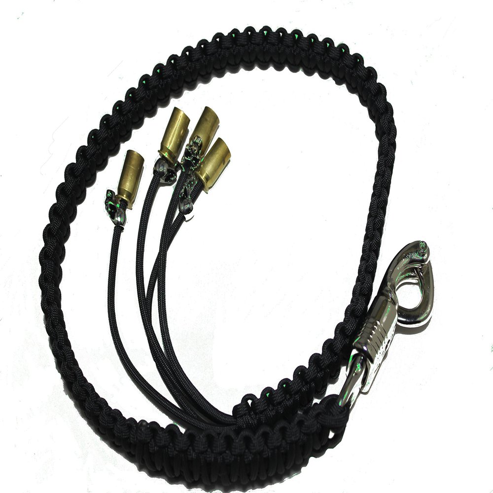 Biker Whip 30" All Black with Silver Punisher Skulls .45 Cal Casing