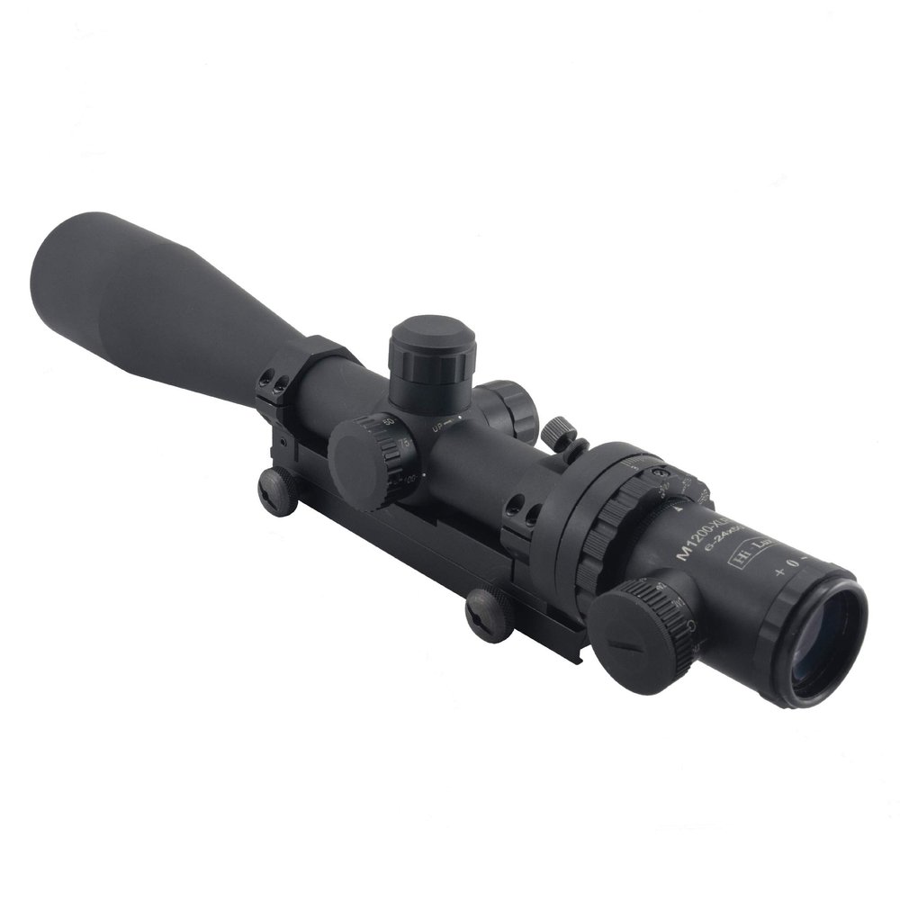 Hi-Lux M1200 Art Scope 6-24X50 Auto Ranging Trajectory System, Green Illuminated XLR Reticle, 1/4 MOA Clicks, Integrated Mount with Windage Matte Black