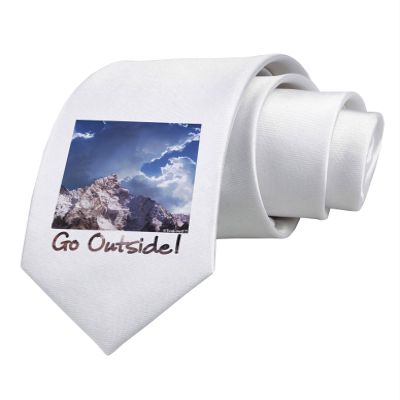 TOOLOUD Go Outside Mountain Printed White Neck Tie