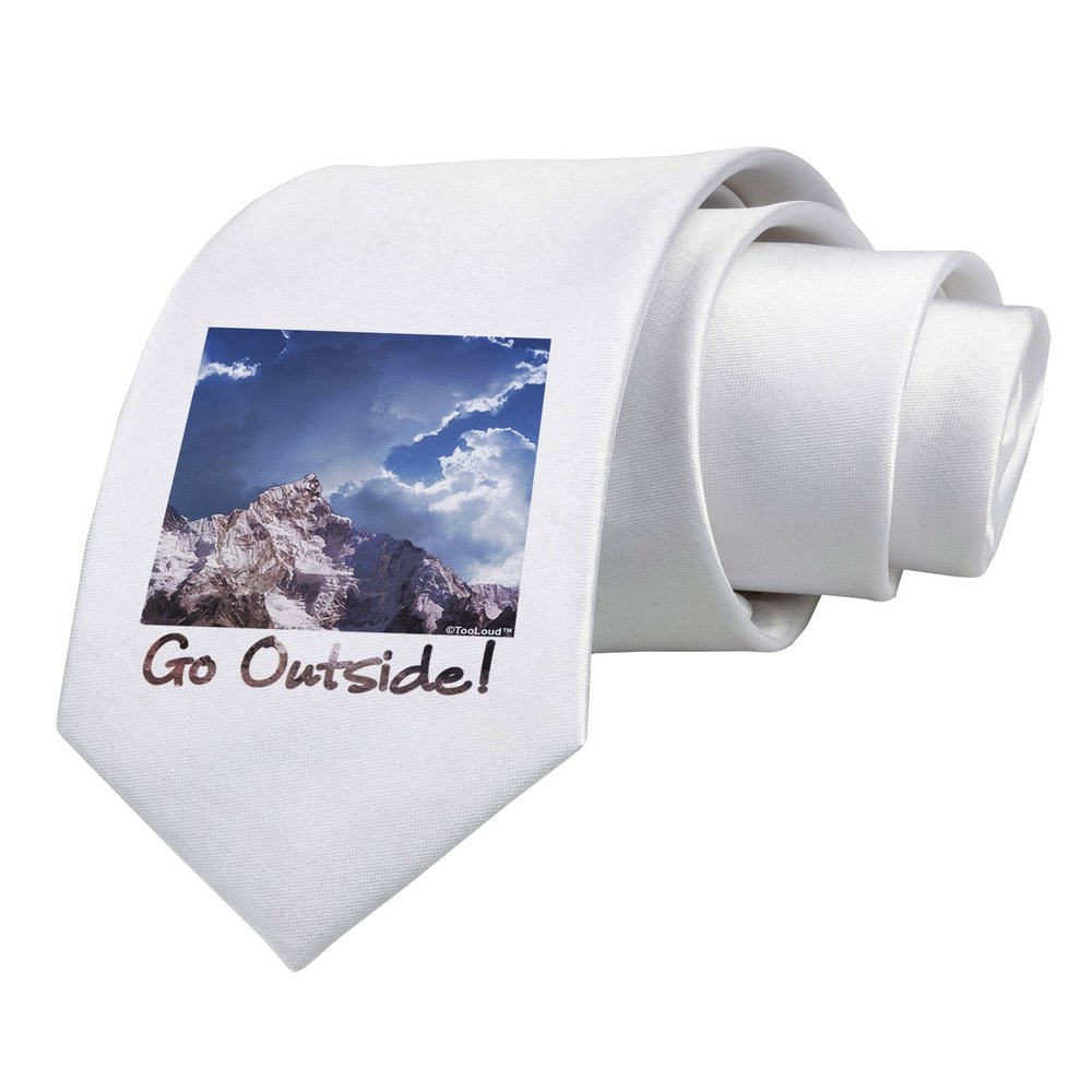 TOOLOUD Go Outside Mountain Printed White Neck Tie