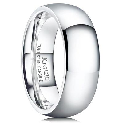 King Will 8mm Tungsten Carbide Wedding Band for Men Women Classic Promise Engagement Rings for Couples Domed Style High Polish Finished Comfort Fit, Silver Size 7.5
