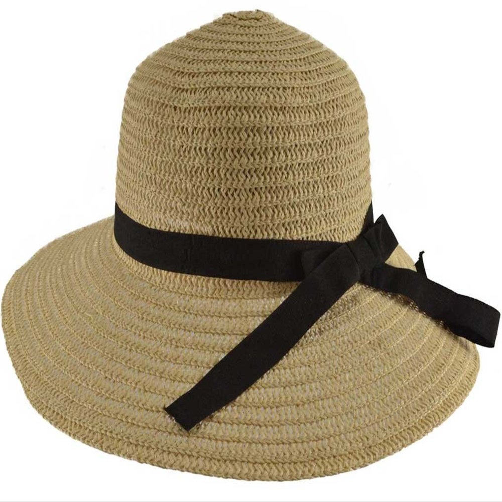 SYAYA Women or Girls Straw Hat Sun Visor Summer Beach Hat Multi-Type XMZ16 (Beige(55-57cm/21.6"-22.4"))