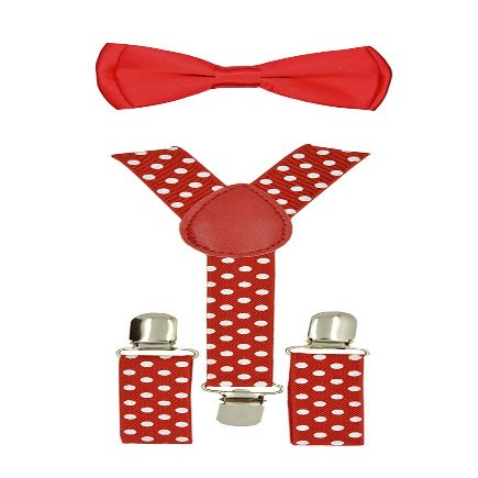 BodyJewelryOnline CUTE Baby Toddler Kids Children Boys Red Polka Dot Elastic Suspender & Plain Bow Tie Set