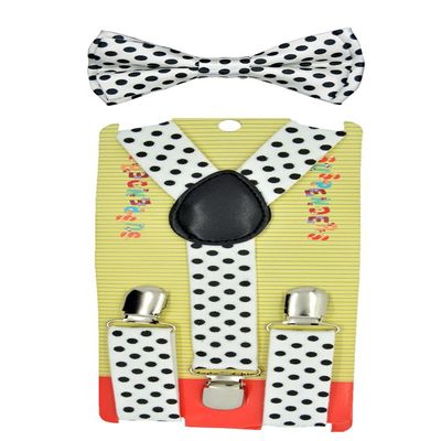 CUTE Baby Toddler Kids Children Boys"White" Polka Dot Elastic Suspender & Bow Tie Set