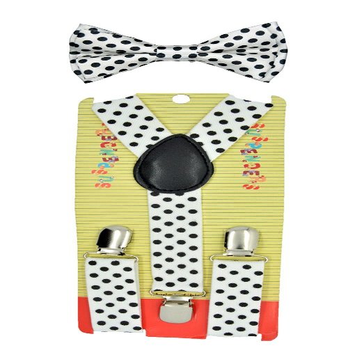 CUTE Baby Toddler Kids Children Boys"White" Polka Dot Elastic Suspender & Bow Tie Set