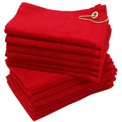 Finger Touch - 12 Pack Golf Towels - Red - 11x18 - Corner Grommet & Hook