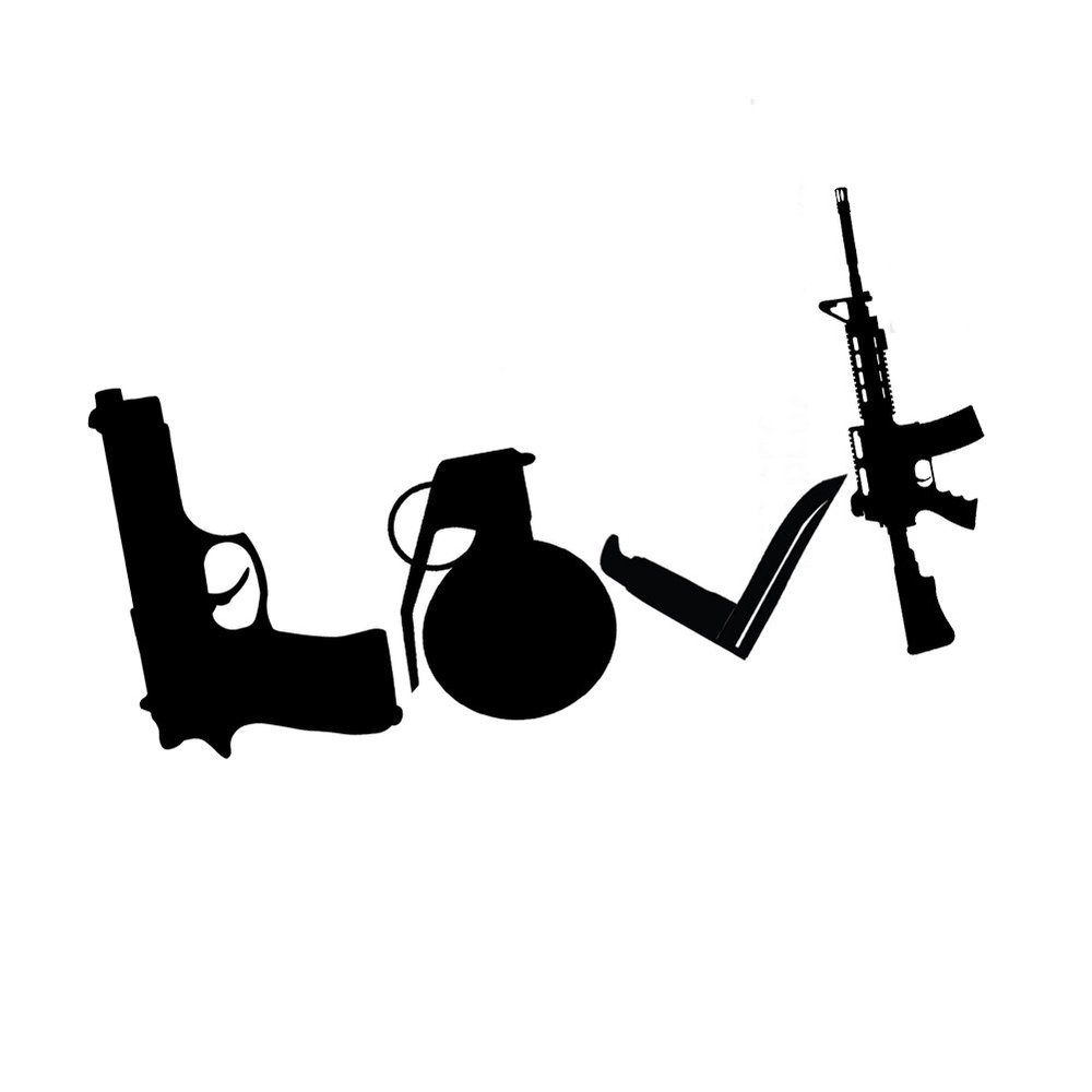 Love Weapons Rifle Knife Grenade 6" Vinyl Sticker Car Decal (6" Black)