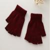 X&F Boys' and Girls' Solid Knitted Half Finger Mittens Typing Gloves, Small, Wine Red view 2
