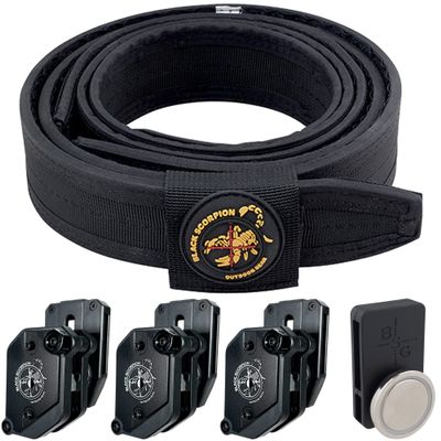 Black Scorpion Gear Professional Heavy Duty Competition Belt w/ 3 Double Stack Magazine Pouches, 1 Magnetic Magazine Pouch, IPSC and USPSA Approved (Black, Small)