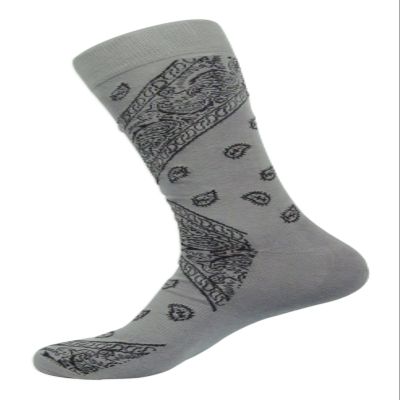 Men's Bandana Casual Crew Socks(Sock Size:9-13, Grey)