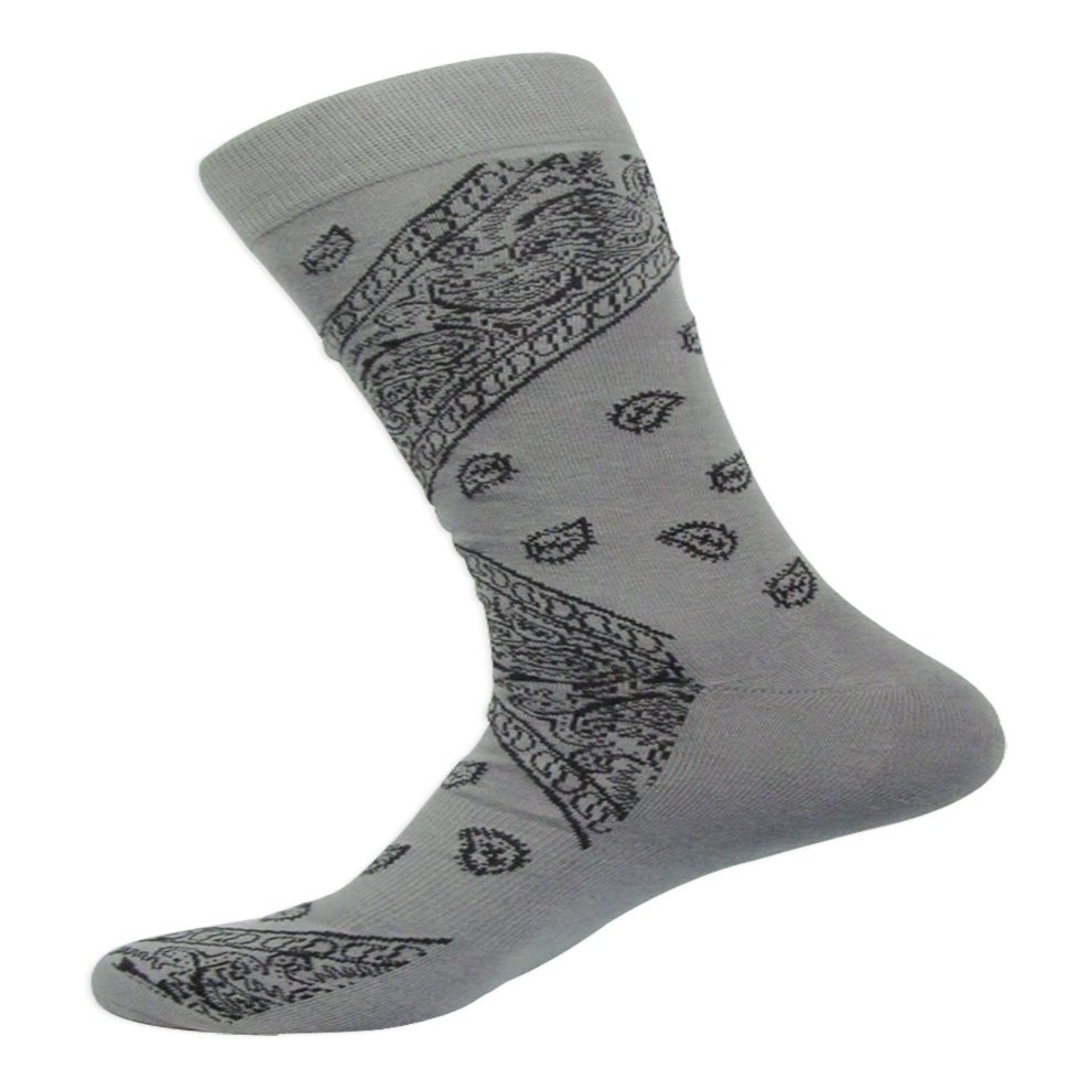 Men's Bandana Casual Crew Socks(Sock Size:9-13, Grey)