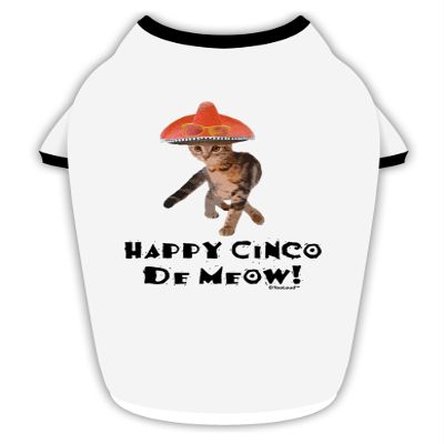 TOOLOUD Cat with Sombrero - Happy Cinco de Meow Cotton Dog Shirt White with Black Small