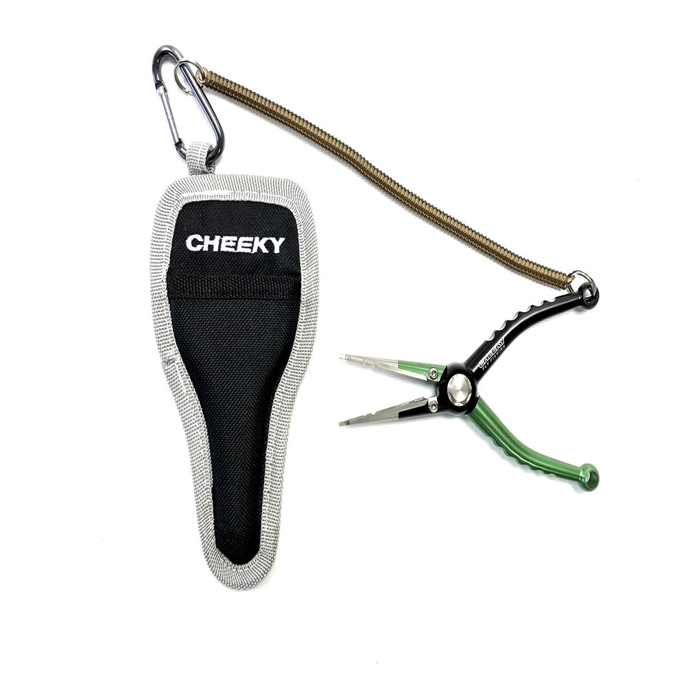 Cheeky Fishing 550 Fishing Pliers w/Belt Sheath and Lanyard, Green/Black, 5.5 in | 1.8 oz