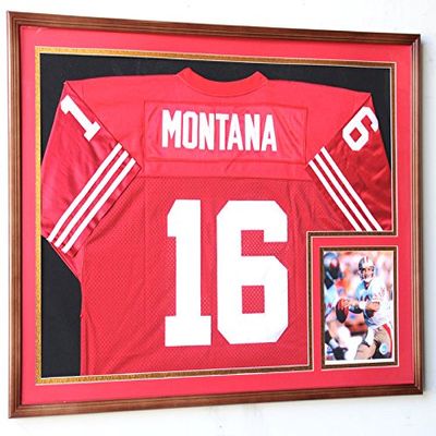 XL Double Matted Custom Framed Jersey Display Case Frame w/98% UV Protection (Walnut Finish, Red Background)
