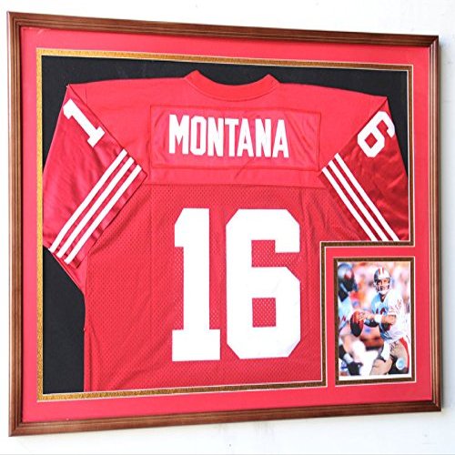 XL Double Matted Custom Framed Jersey Display Case Frame w/98% UV Protection (Walnut Finish, Red Background)