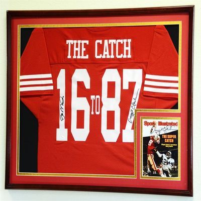 sfDisplay.com,LLC. XL Double Matted Custom Framed Jersey Display Case Frame w/98% UV Protection (Cherry Wood Finish, Black Background)